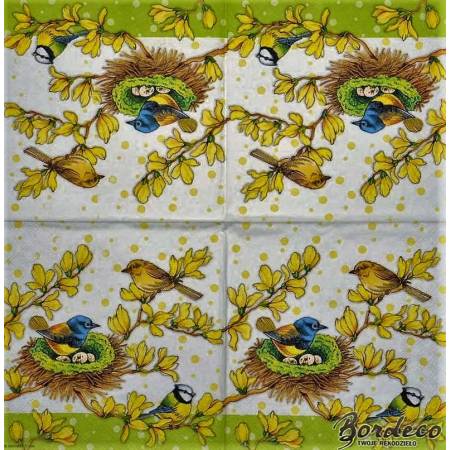 Serwetka decoupage firmy AMBIENTE wiosenne ptaszki 33x33cm